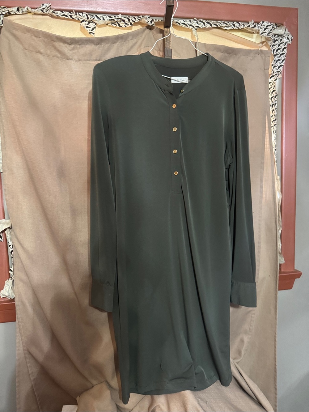 Calvin Klein Olive Long-Sleeve Henley Dress-